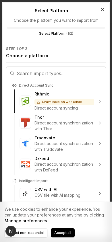 Import dialog on a phone-sized screen